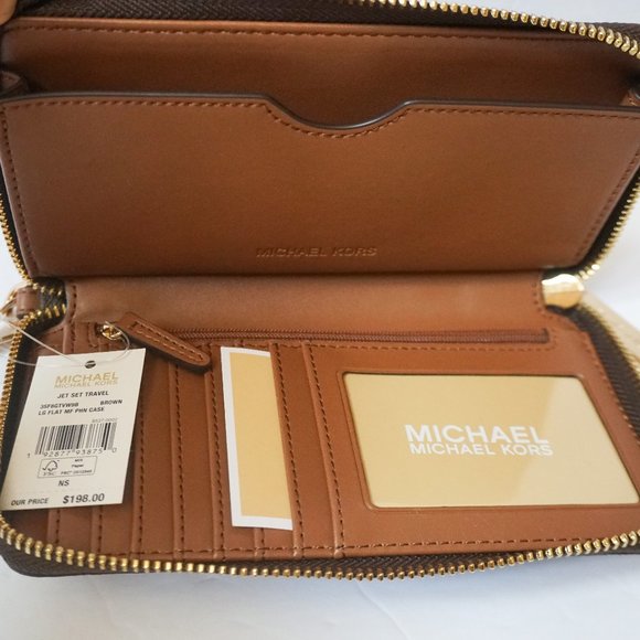 Michael Kors Jet Set Travel Large Phone Case Wallet Wristlet MK Brown - Picture 5 of 12